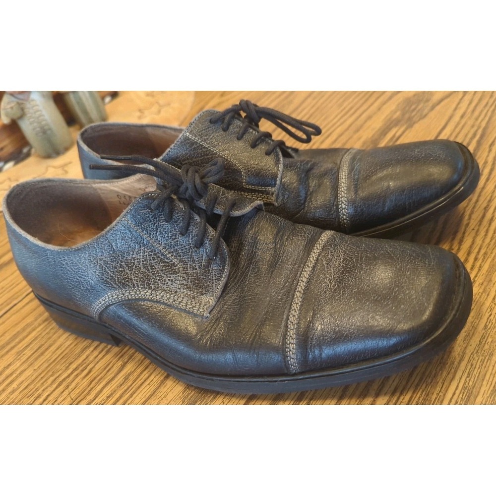Moretti Mens Leather Shoes Gray Blue Distressed Square Toe Laces Size 8.5